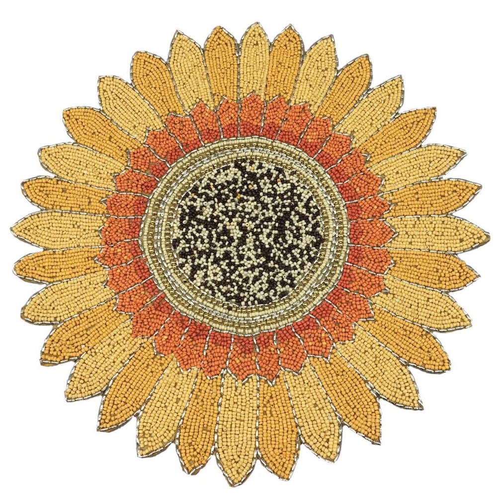 x4 Shabby Chic Beaded Yellow Sunflower Placemat Set Fall Thanksgiving Decor NEW
